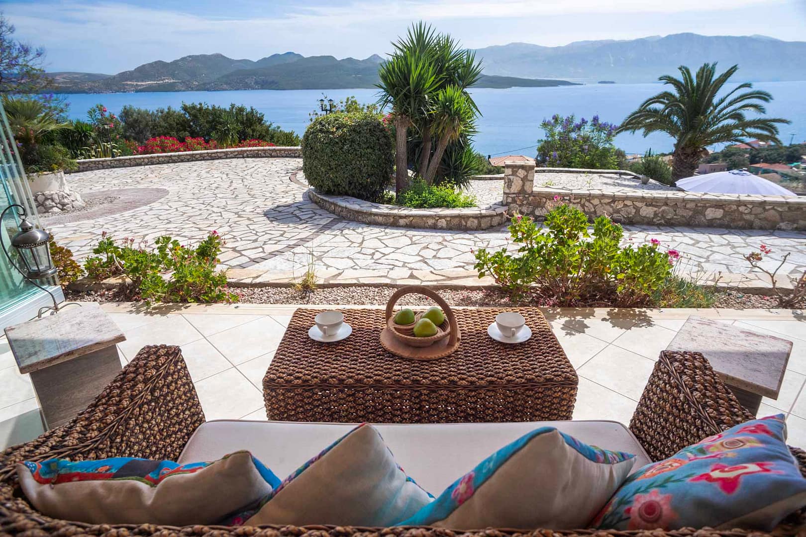 the place for morning coffees of this villa for sale in lefkada is here