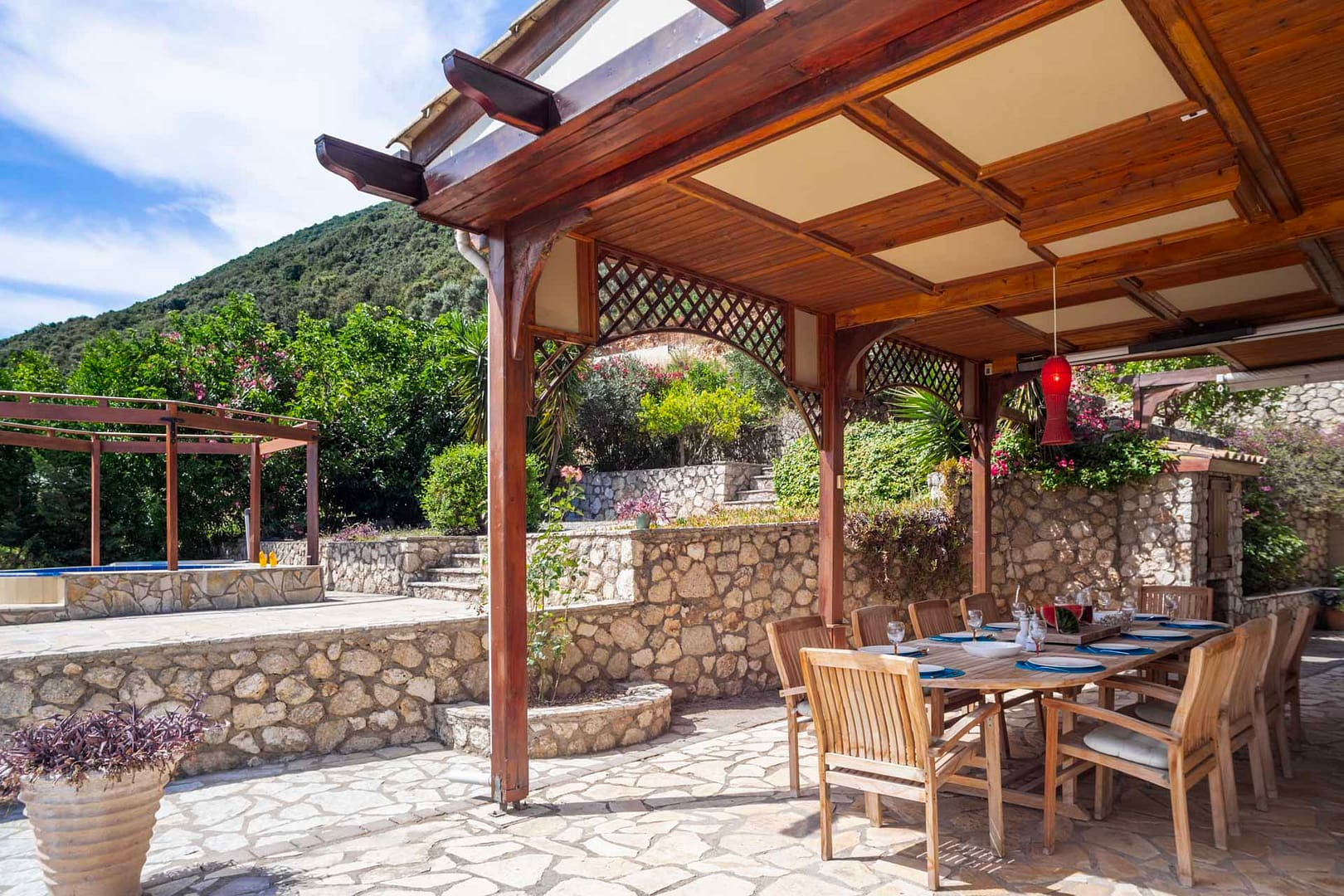 the solid roof make the dining area good for rainy days also